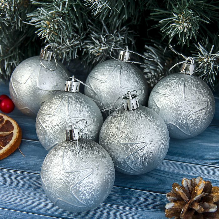 Новогодние шары "Румба" (набор 6 шт.), серебряная звезда