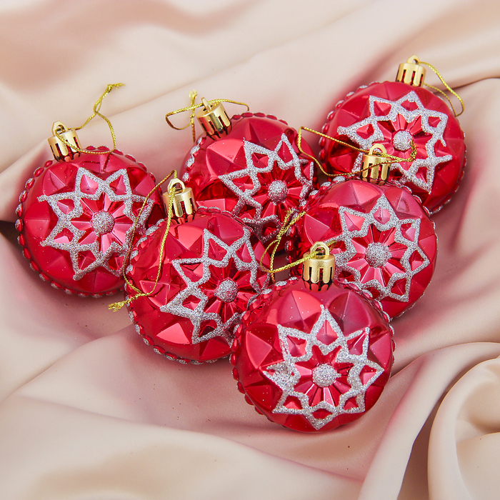 Новогодние шары "Красный рельеф" (набор 6 шт.)