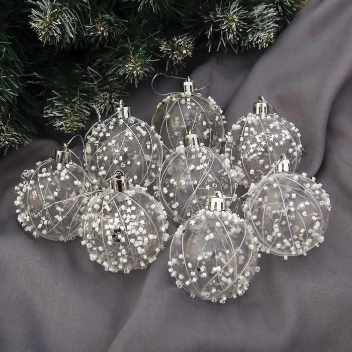 Новогодние шары "Белый звездопад" (набор 8 шт.)