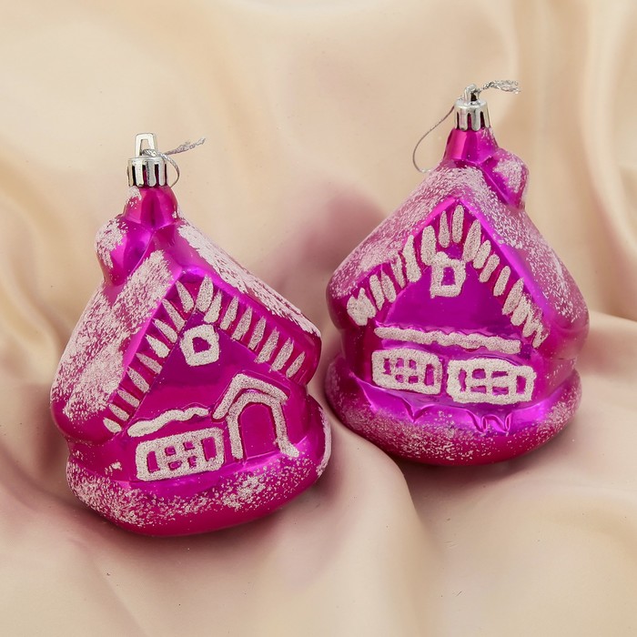 Ёлочные игрушки "Розовые домики" (набор 2 шт.)