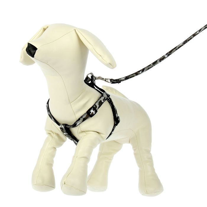 Комплект "Милитари", ширина 1 см, поводок 120 см, шлейка 26-41 см, серо-черный