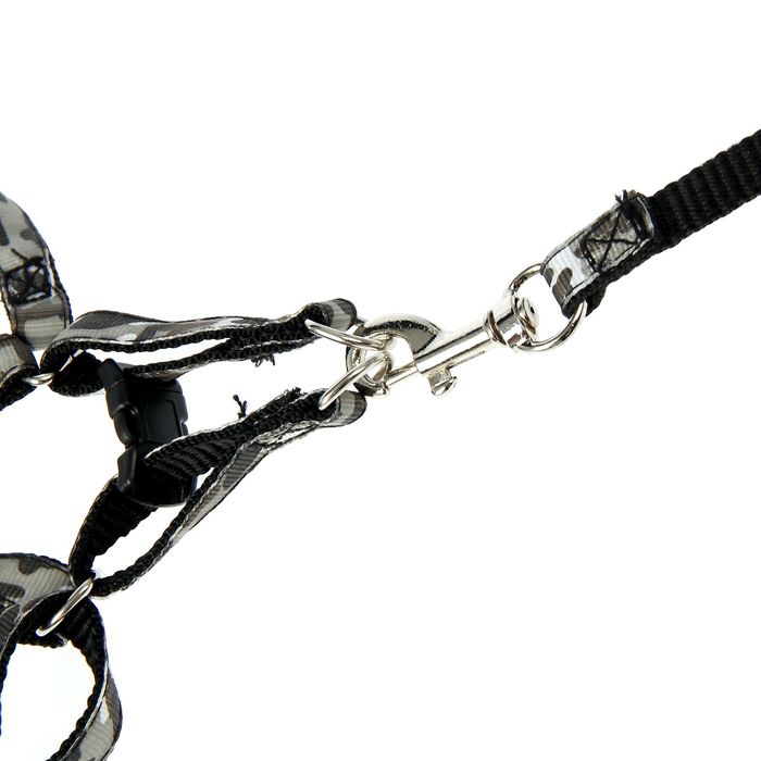 Комплект "Милитари", ширина 1 см, поводок 120 см, шлейка 26-41 см, серо-черный