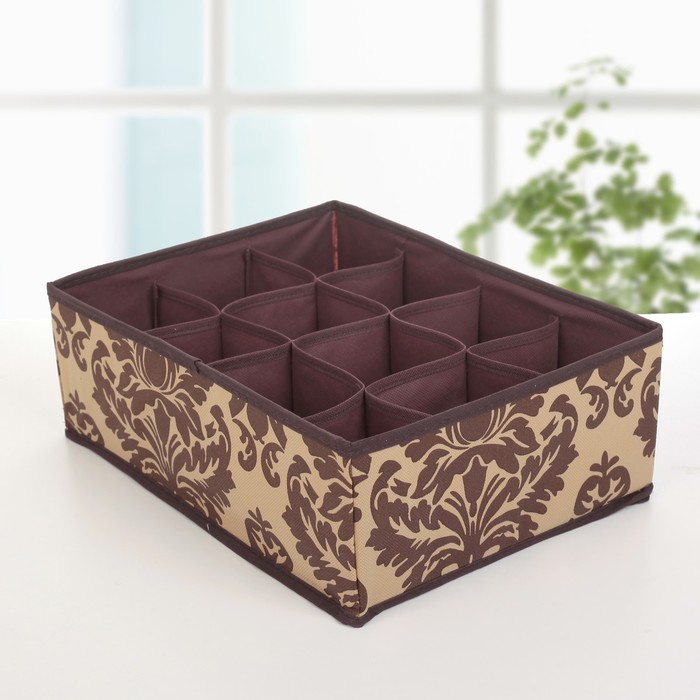 Органайзер для белья, 12 ячеек, "Вензель", цвет коричнево-бежевый