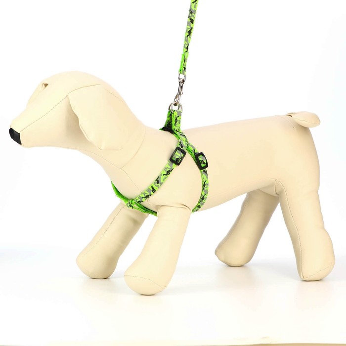 Комплект прошитый "Милитари", ширина 1 см, поводок 120 см, шлейка 26-41 см, хаки