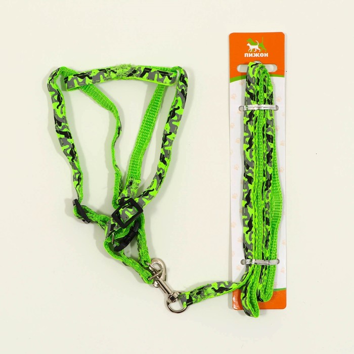 Комплект прошитый "Милитари", ширина 1 см, поводок 120 см, шлейка 26-41 см, хаки