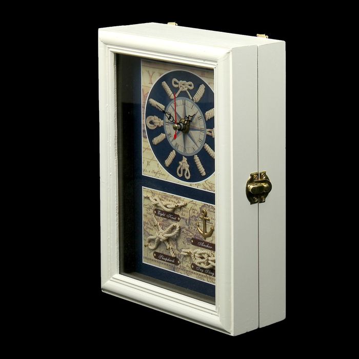 Ключница с часами "Карта с морскими узлами" белая