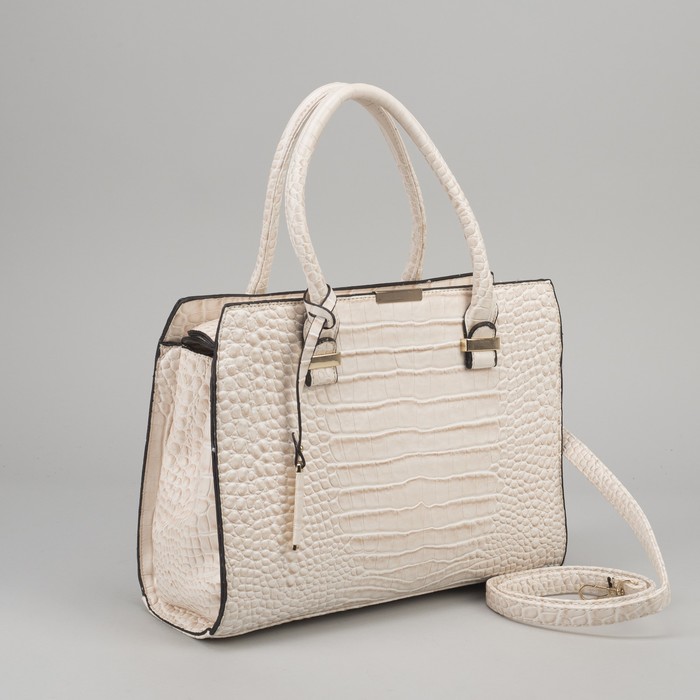 Сумка женская на молнии, 1 отдел с перегородкой, 1 наружный карман, длинный ремень, бежевая