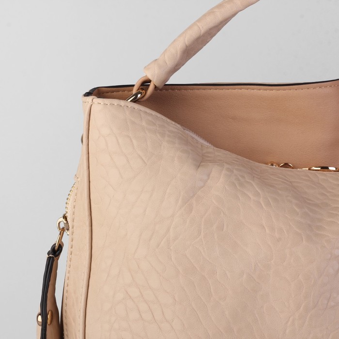 Сумка женская на молнии, 1 отдел с перегородкой, 2 наружных кармана, бежевая