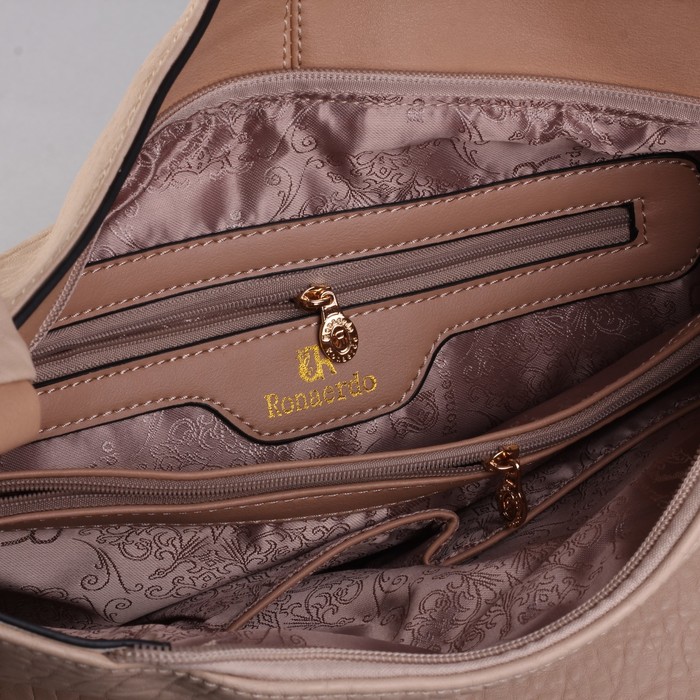 Сумка женская на молнии, 1 отдел с перегородкой, 2 наружных кармана, бежевая