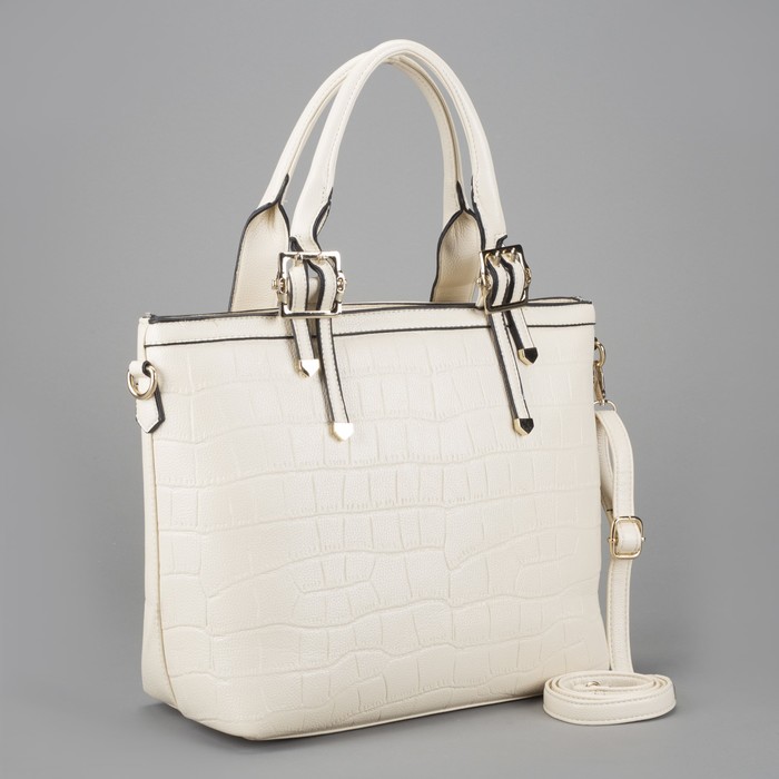 Сумка женская на молнии, 2 отдела, 1 наружный карман, длинный ремень, цвет молочный