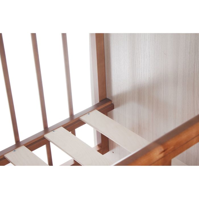 Детская кроватка «Сашенька» с ящиком, цвет ясень шимо светлый/орех