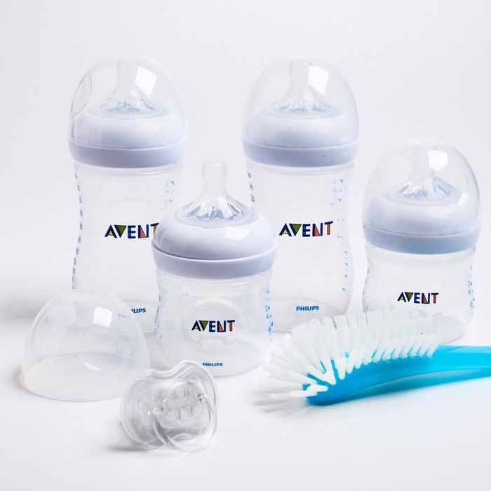 Набор для новорождённых Avent Natural, 6 предметов: бутылочка 125 мл, 2 шт., бутылочка 260 мл, 2 шт., соска-пустышка, щёточка