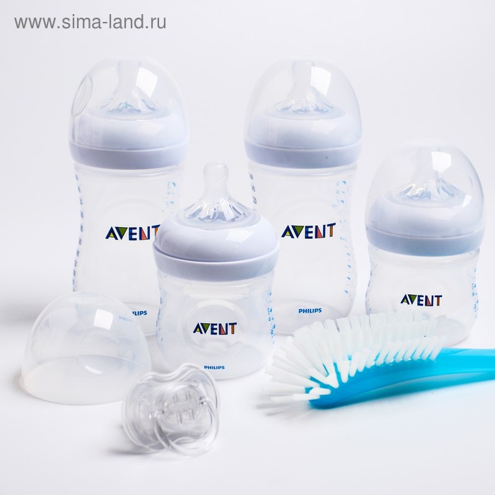 Набор для новорождённых Avent Natural, 6 предметов: бутылочка 125 мл, 2 шт., бутылочка 260 мл, 2 шт., соска-пустышка, щёточка