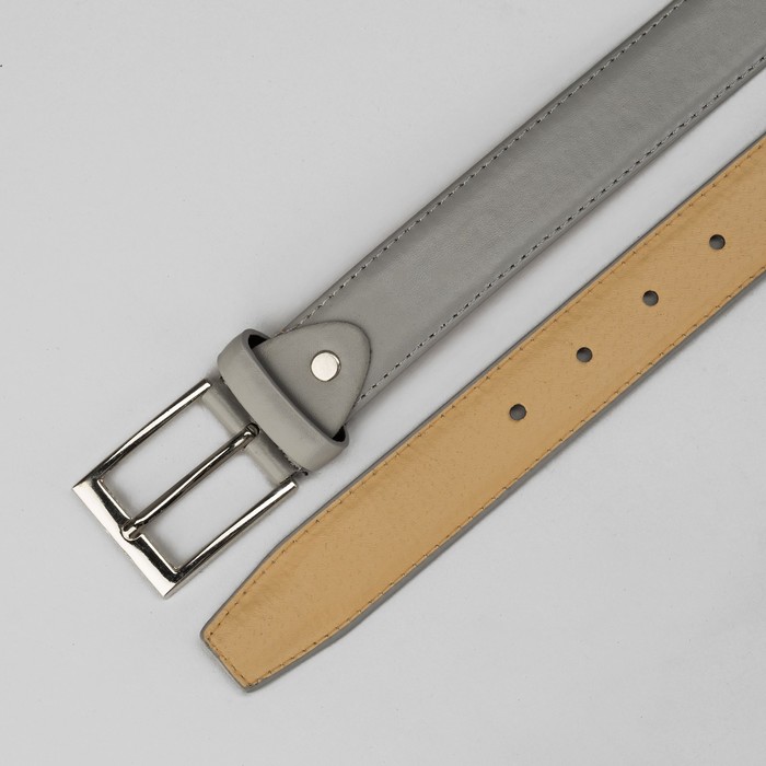Ремень мужской гладкий, винт, пряжка под металл, ширина - 3,5см, серый