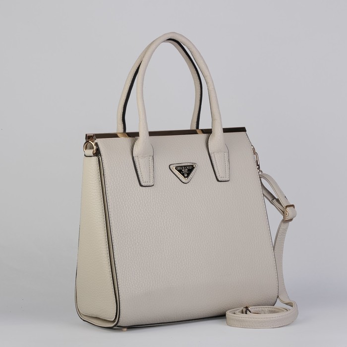 Сумка женская на молнии, 1 отдел с перегородкой, длинный ремень, бежевая