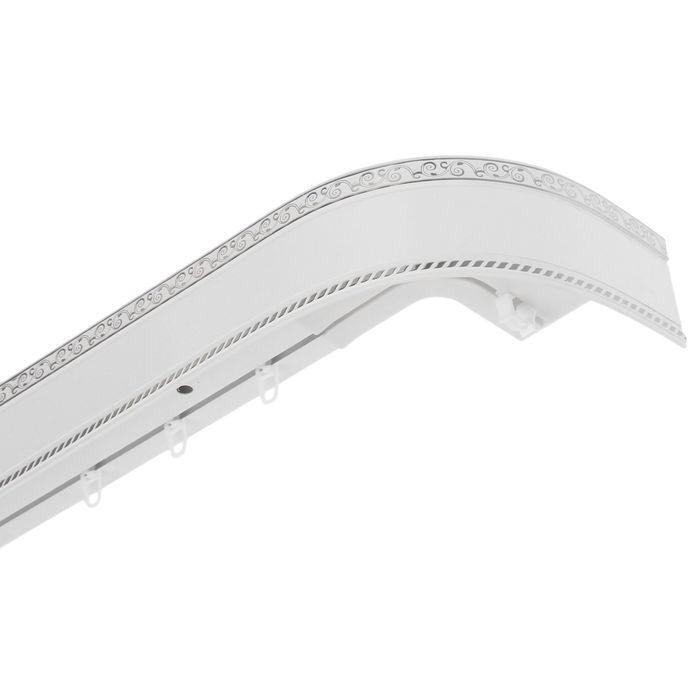 Карниз трехрядный 200 см, с декоративной планкой 7 см, "Ультракомпакт. Есенин серебро", цвет белый