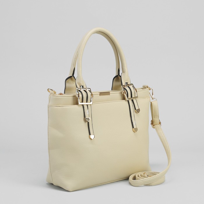 Сумка женская на молнии, 3 отдела, 1 наружный карман, длинный ремень, цвет молочный