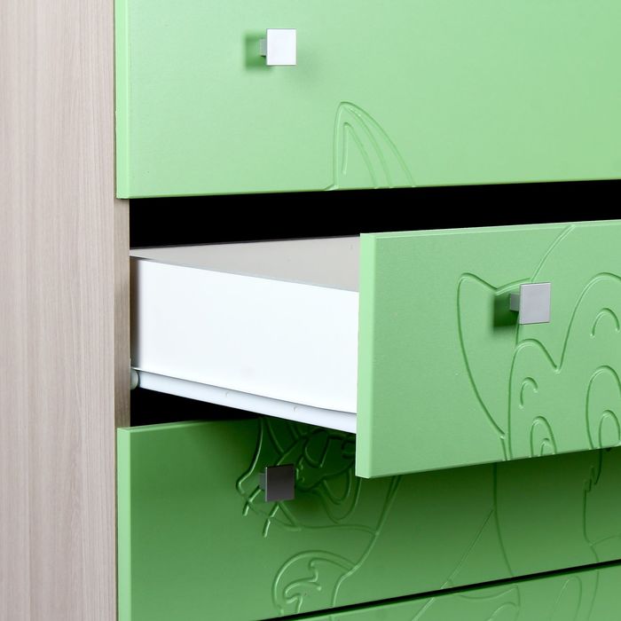 Комод детский пеленальный «Котёнок» с фрезеровкой, 4 выдвижных ящика, цвет ясень шимо светлый/зелёный