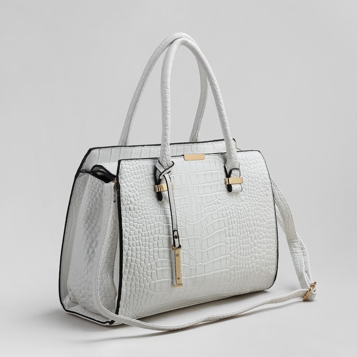 Сумка женская на молнии, 1 отдел с перегородкой, 1 наружный карман, длинный ремень, белая