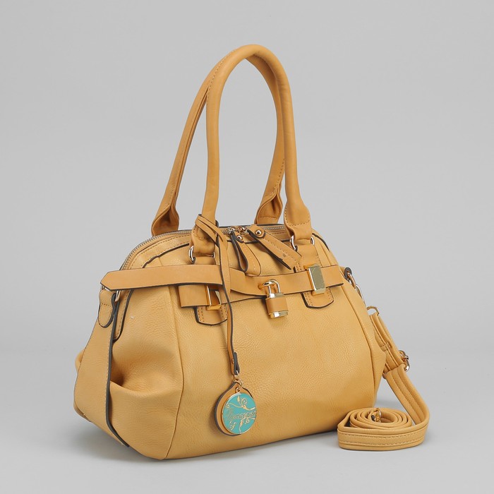 Сумка женская на молнии, 1 отдел, 1 наружный карман, длинный ремень, бежевая