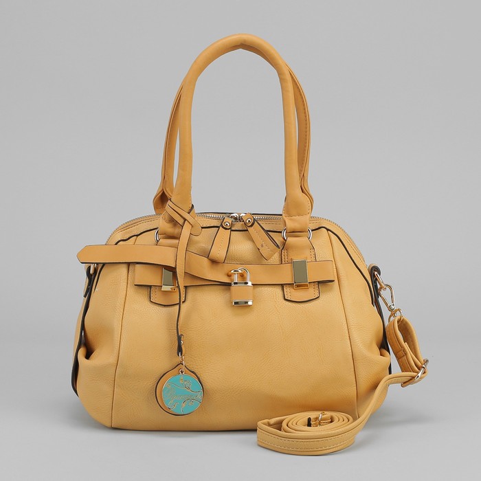 Сумка женская на молнии, 1 отдел, 1 наружный карман, длинный ремень, бежевая