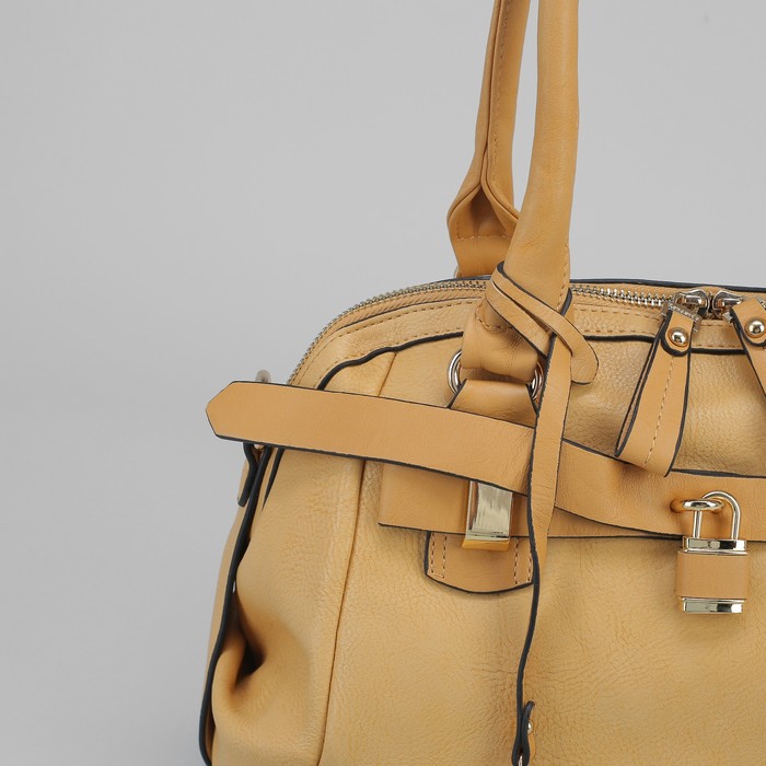 Сумка женская на молнии, 1 отдел, 1 наружный карман, длинный ремень, бежевая