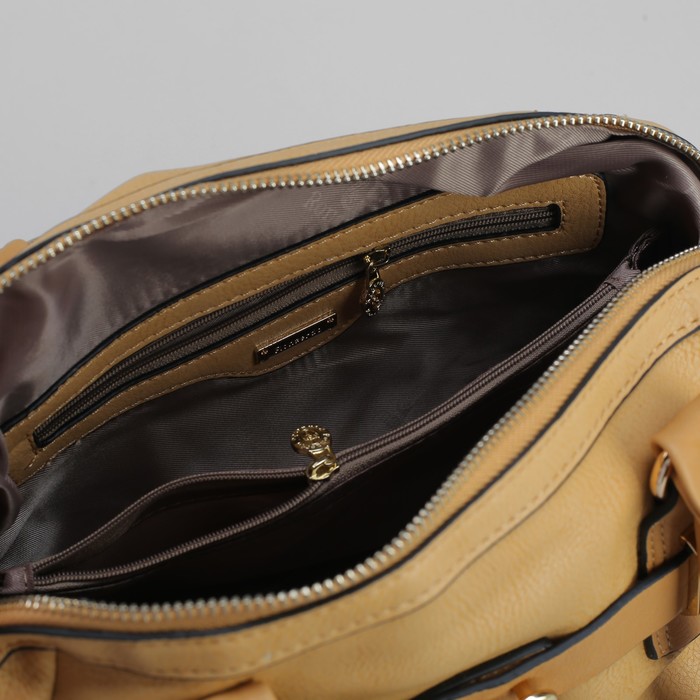 Сумка женская на молнии, 1 отдел, 1 наружный карман, длинный ремень, бежевая