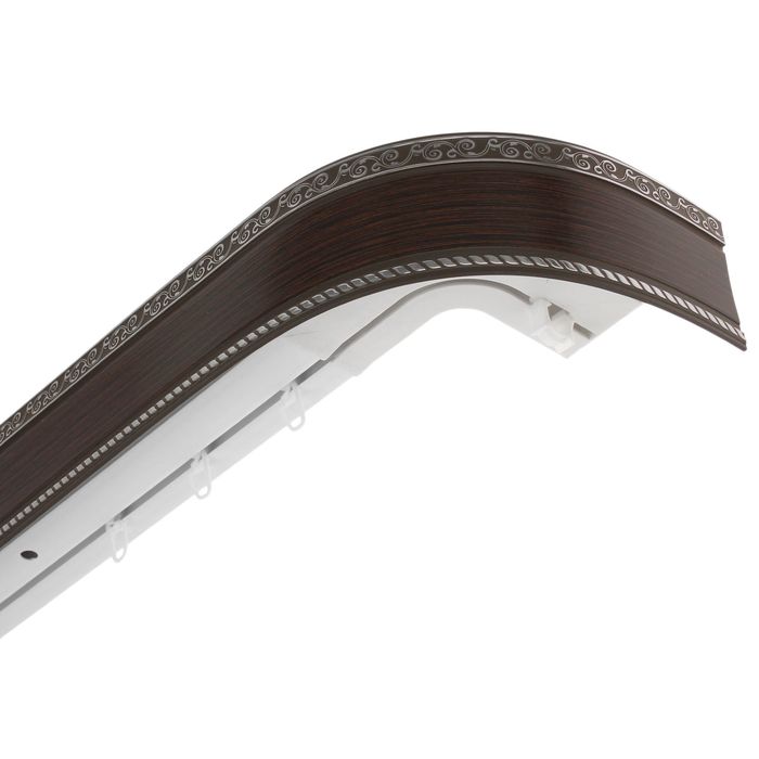 Карниз трехрядный 200 см, с декоративной планкой 7 см, "Ультракомпакт. Есенин серебро", цвет венге
