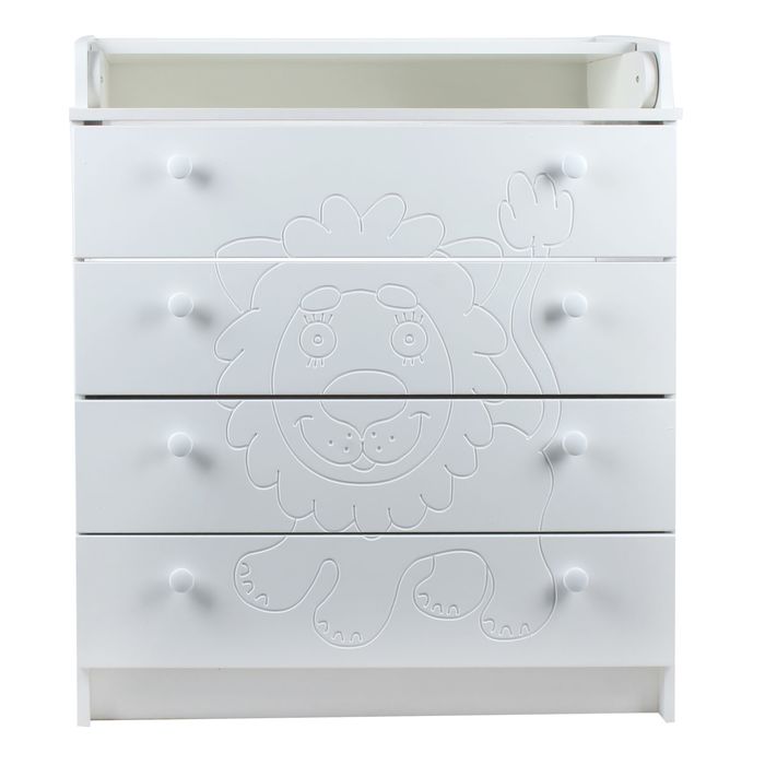 Комод детский пеленальный «Львёнок» с фрезеровкой, 4 выдвижных ящика, цвет белый