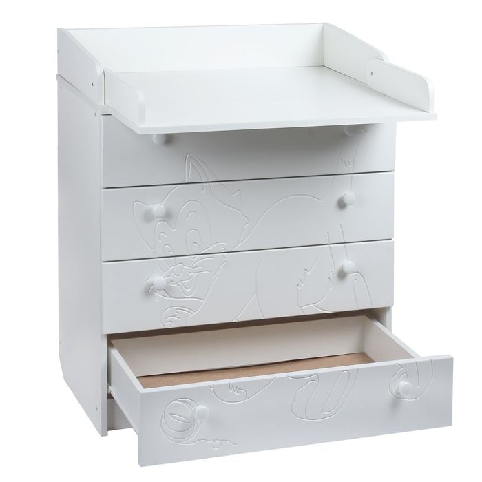 Комод детский пеленальный «Котёнок» с фрезеровкой, 4 выдвижных ящика, цвет белый