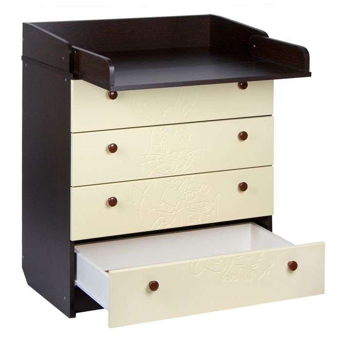 Комод детский пеленальный «Зайка» с фрезеровкой, 4 выдвижных ящика, цвет венге/ваниль