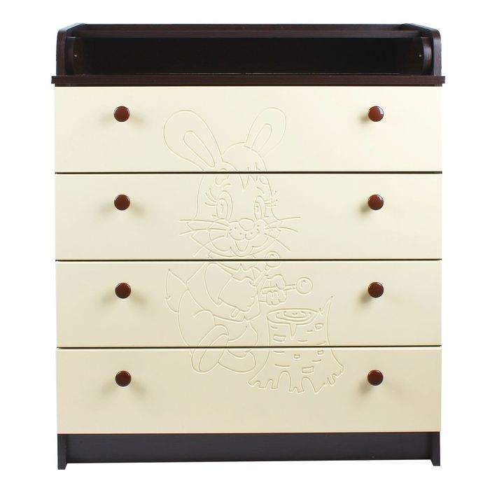 Комод детский пеленальный «Зайка» с фрезеровкой, 4 выдвижных ящика, цвет венге/ваниль