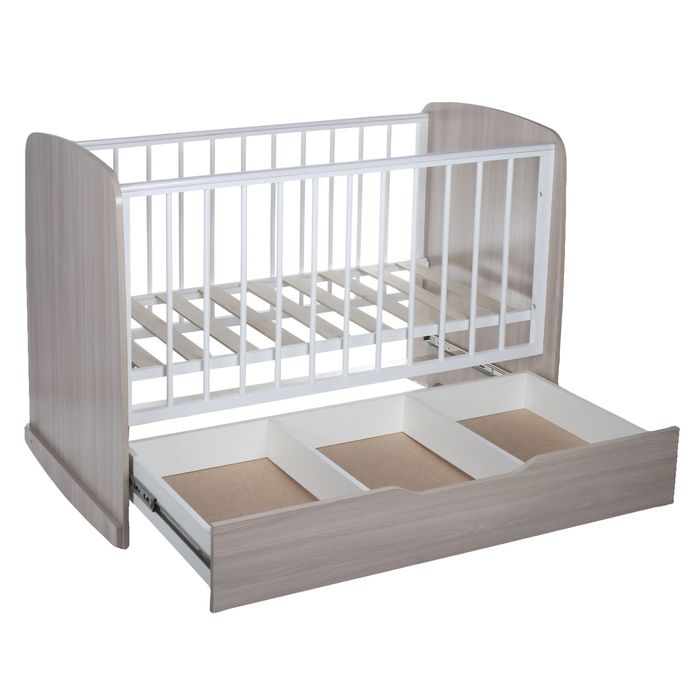 Детская кроватка «Сашенька» с ящиком, цвет ясень шимо светлый/белый