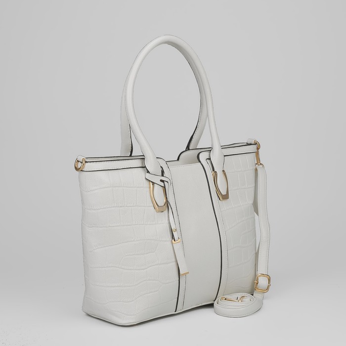 Сумка женская на молнии, 2 отдела, длинный ремень, белая