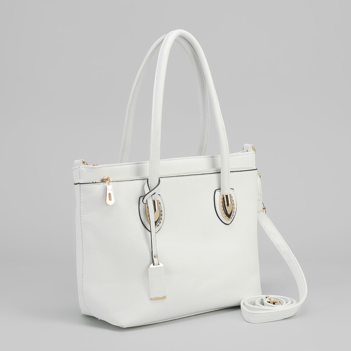 Сумка женская на молнии, 3 отдела, 1 наружный карман, длинный ремень, белая