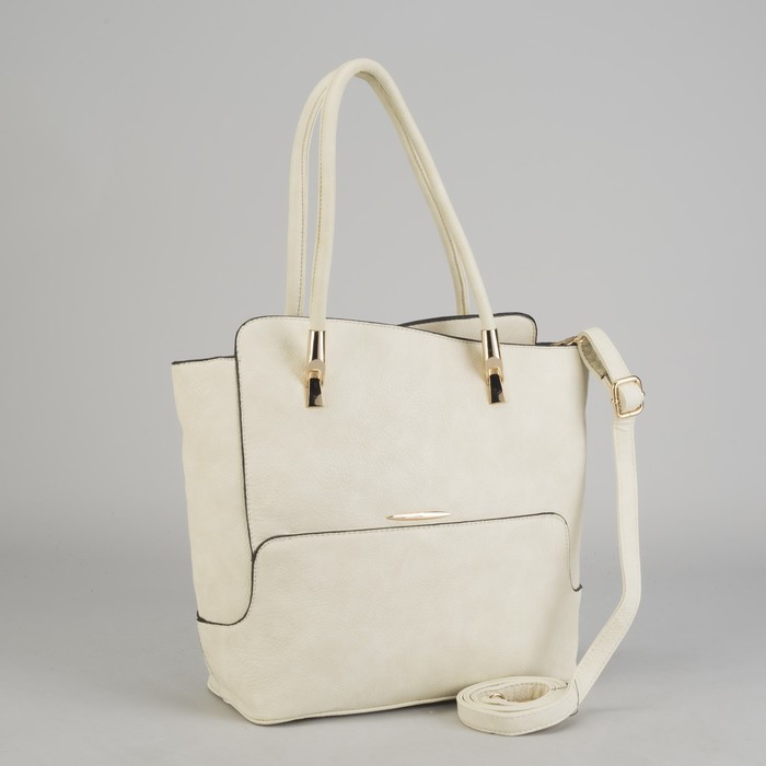 Сумка женская на молнии, 1 отдел с перегородкой, 2 наружных кармана, длинный ремень, цвет молочный