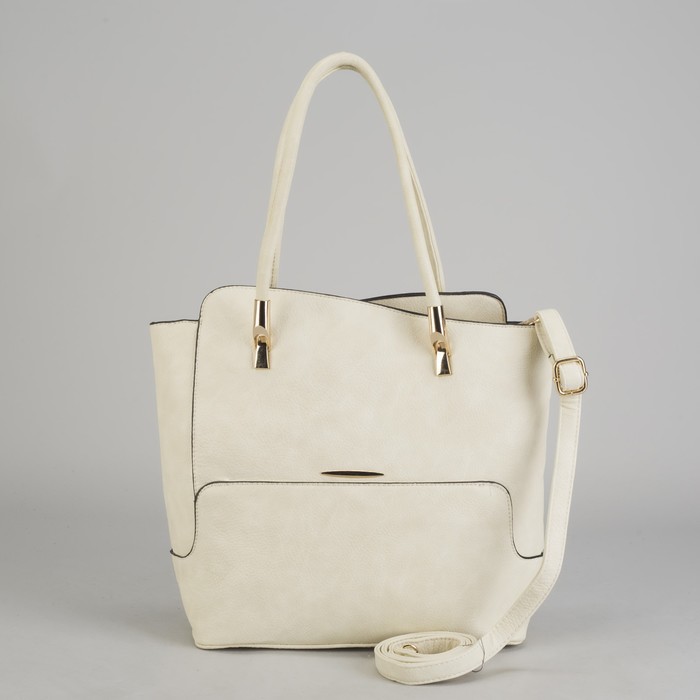 Сумка женская на молнии, 1 отдел с перегородкой, 2 наружных кармана, длинный ремень, цвет молочный