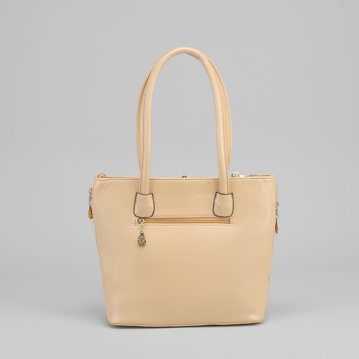 Сумка женская на молнии, 1 отдел с перегородкой, 1 наружный карман, бежевая