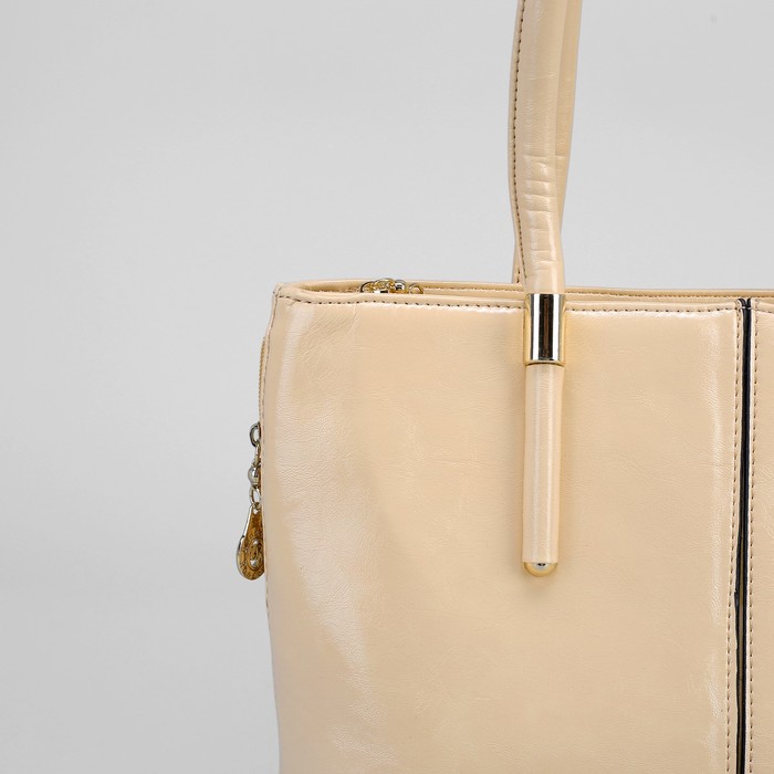 Сумка женская на молнии, 1 отдел с перегородкой, 1 наружный карман, бежевая