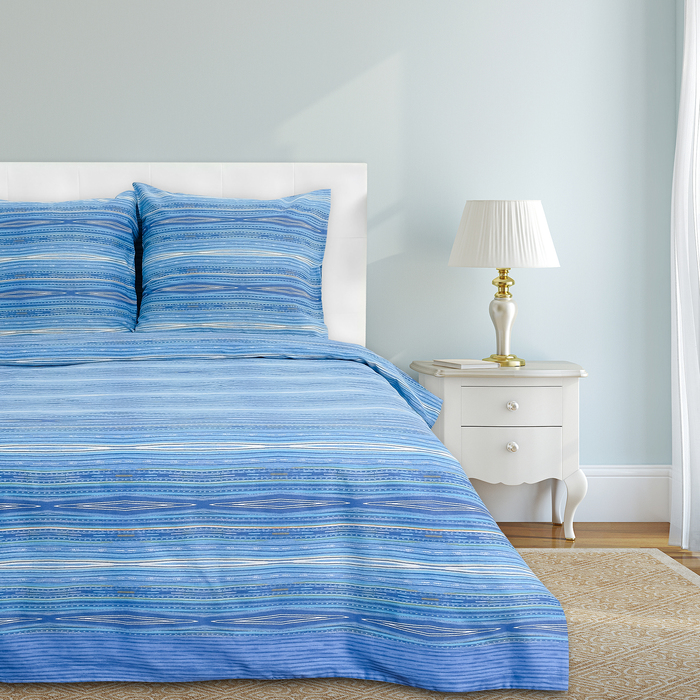 Постельное бельё "Этель" евро Волна 200х217 см, 220х240 см, 70х70 см - 2 шт., 100% хлопок, бязь 125 г/м²