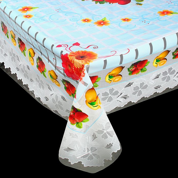 Клеенка ПВХ, 140х180 см "Изобилие", рулон 20 скатертей, цвет голубой