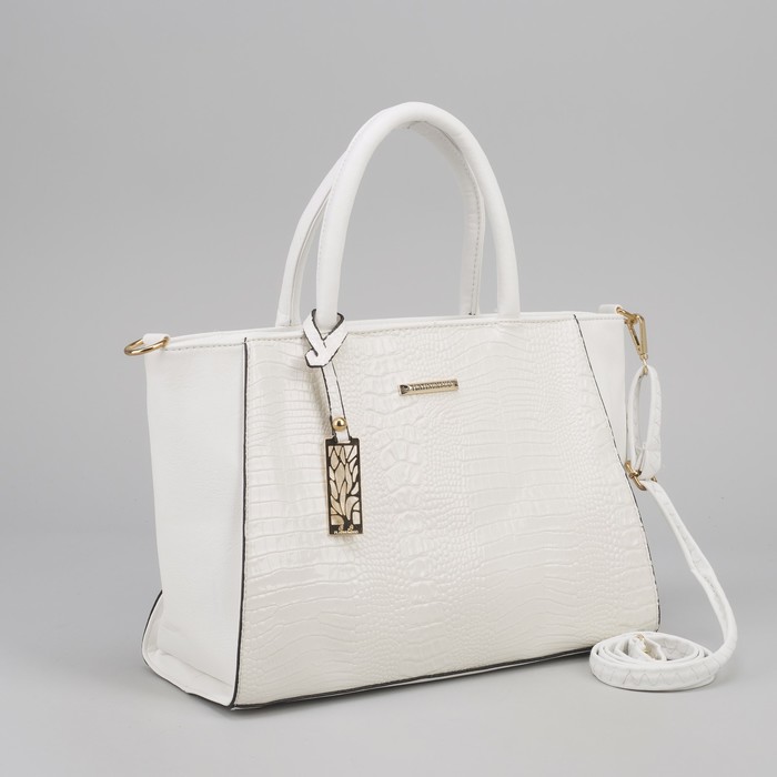 Сумка женская на молнии, 1 отдел с перегородкой, длинный ремень, белый