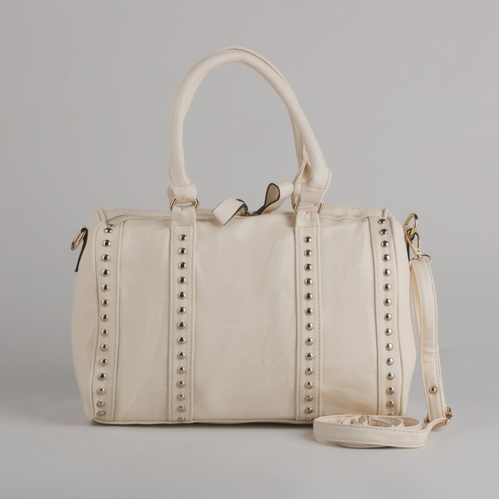 Сумка женская на молнии, 1 отдел, наружный карман, длинный ремень, молочный