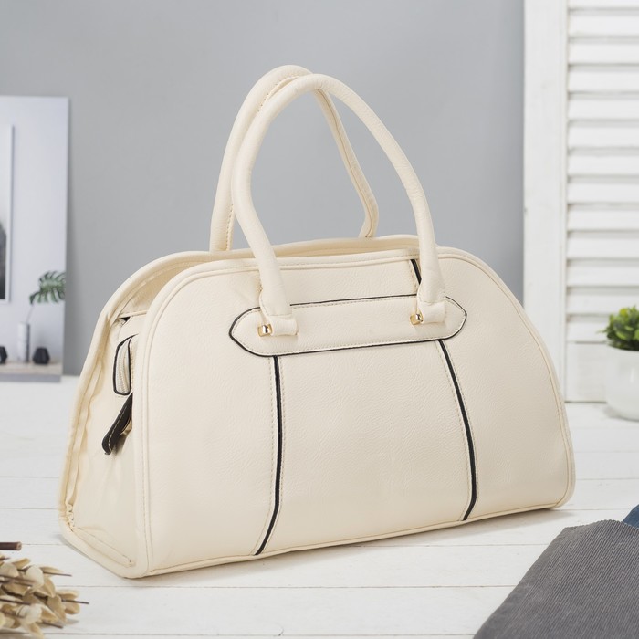 Сумка женская на молнии, 1 отдел с перегородкой, наружный карман, молочный