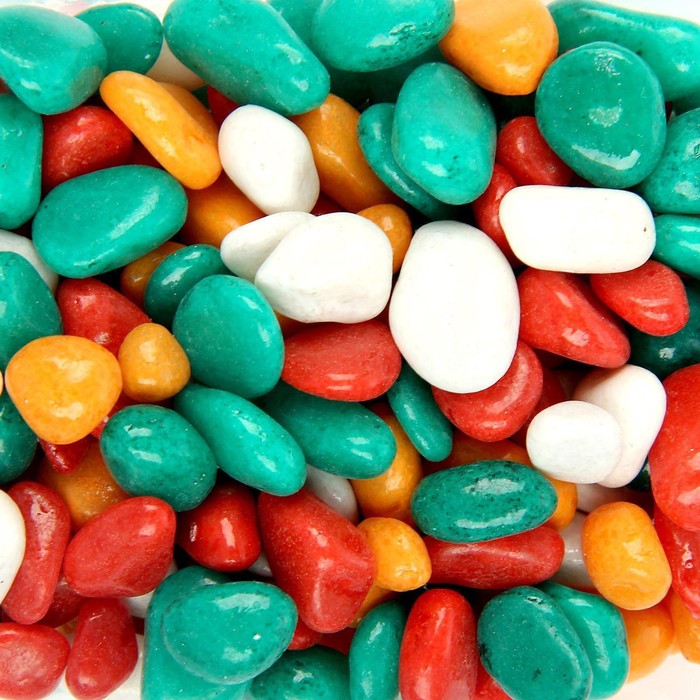 Галька для аквариума (5-10 мм) зеленая-рыжая-красная-белая, 350 г