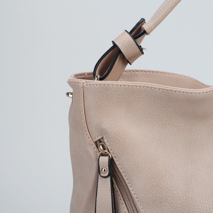 Сумка женская на молнии, 1 отдел с перегородкой, 3 наружных кармана, бежевый