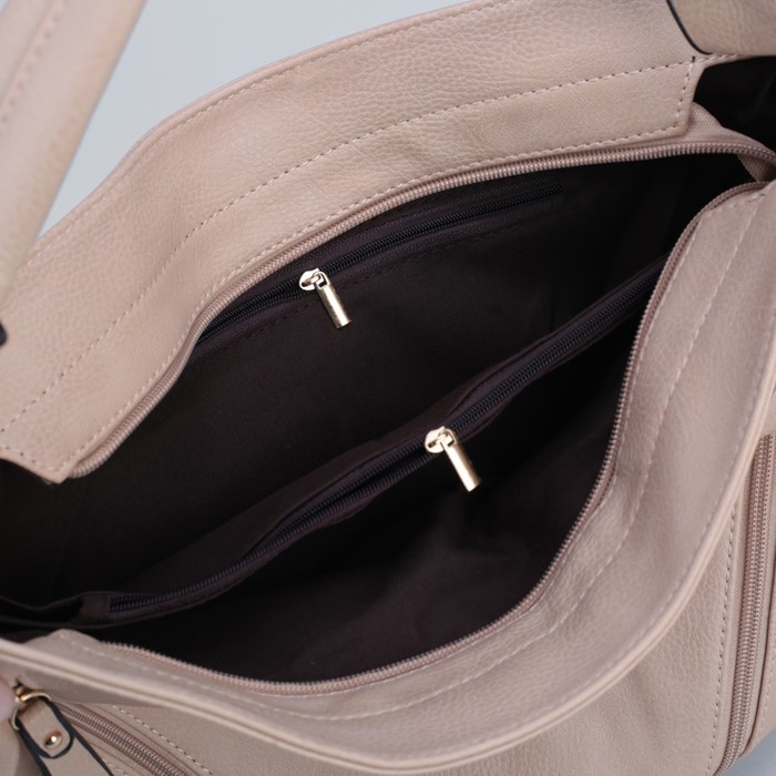 Сумка женская на молнии, 1 отдел с перегородкой, 3 наружных кармана, бежевый