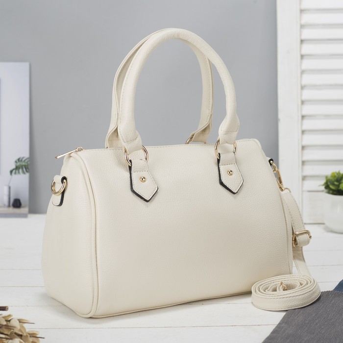 Сумка женская на молнии, 1 отдел, наружный карман, длинный ремень, молочный