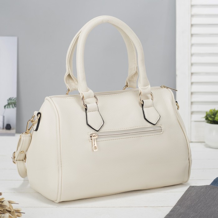 Сумка женская на молнии, 1 отдел, наружный карман, длинный ремень, молочный