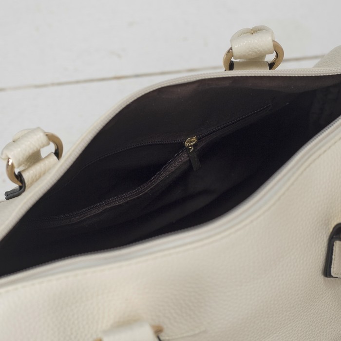 Сумка женская на молнии, 1 отдел, наружный карман, длинный ремень, молочный